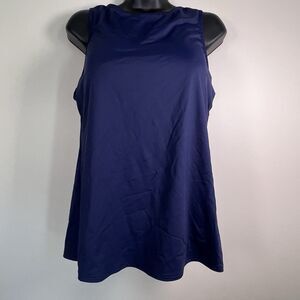 Lands End High Neck Tankini Navy Blue 14DD Modest Soft Cup